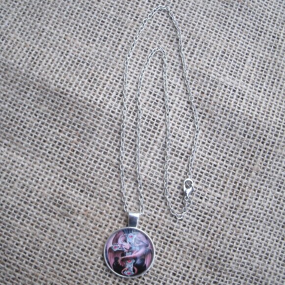 Red Dragon & Celtic Cross Glass Cabochon Pendant Necklace - Picture 4 of 12